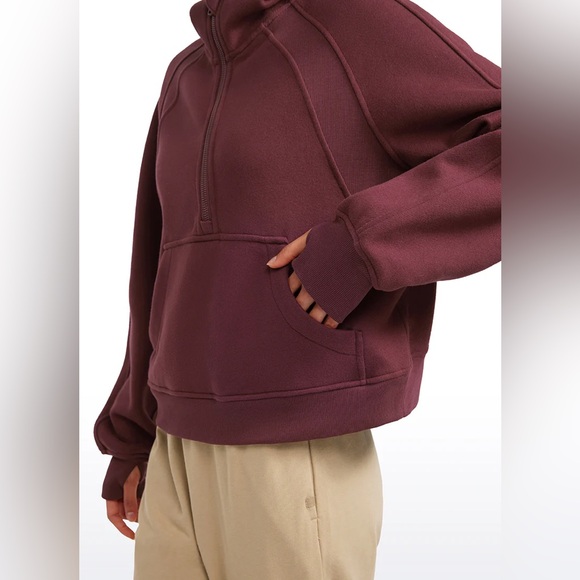 Fleece Lined Half Zip Hoodies with Thumb Holes - Picture 4 of 7